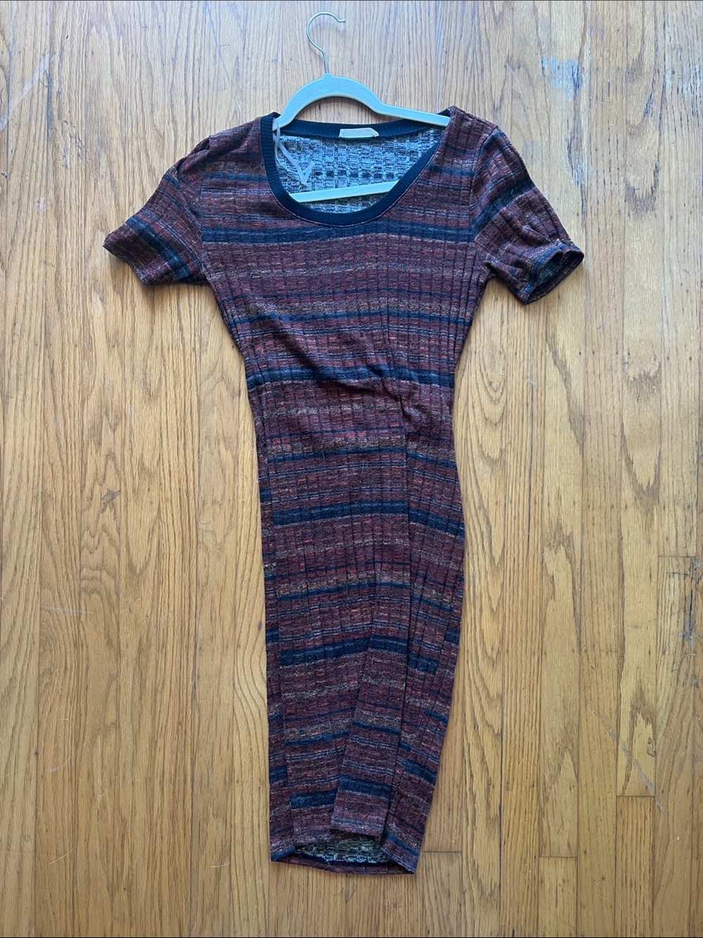 Lush Striped Knit Midi Dress in Rust and Navy